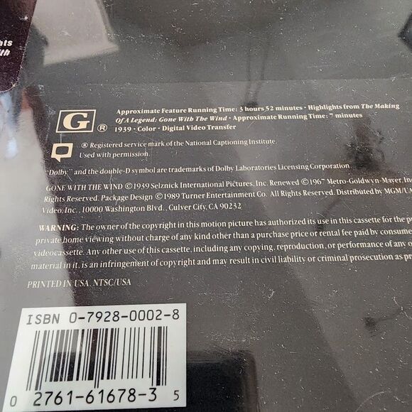 Gone With the Wind 50TH Anniversary Edition (VHS, 1990, 2-Tape Set) NEW, Sealed - Picture 7 of 7